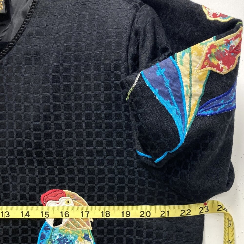 Allure Black Jacket, Size Large, Embroidered Applique‎ Tropical Birds Flowers - Picture 11 of 14